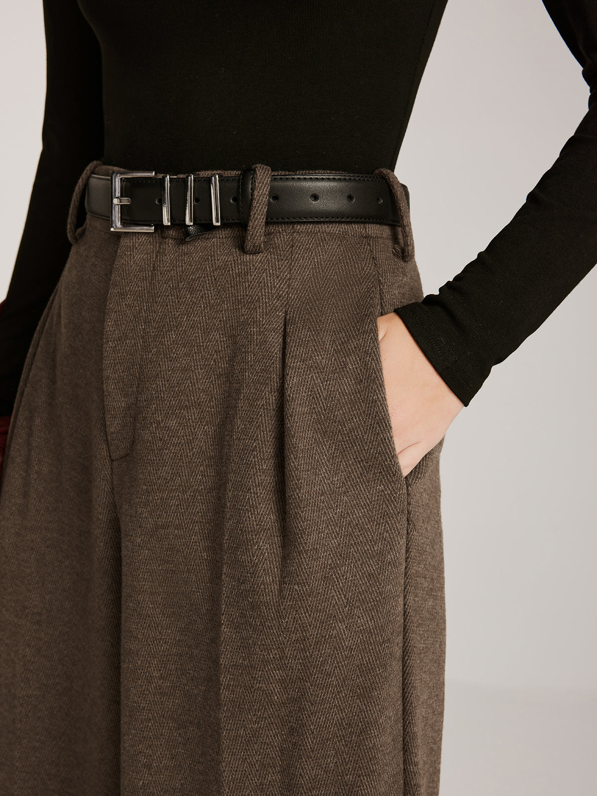 Wool-Blend Chevron Wide-Leg Pants