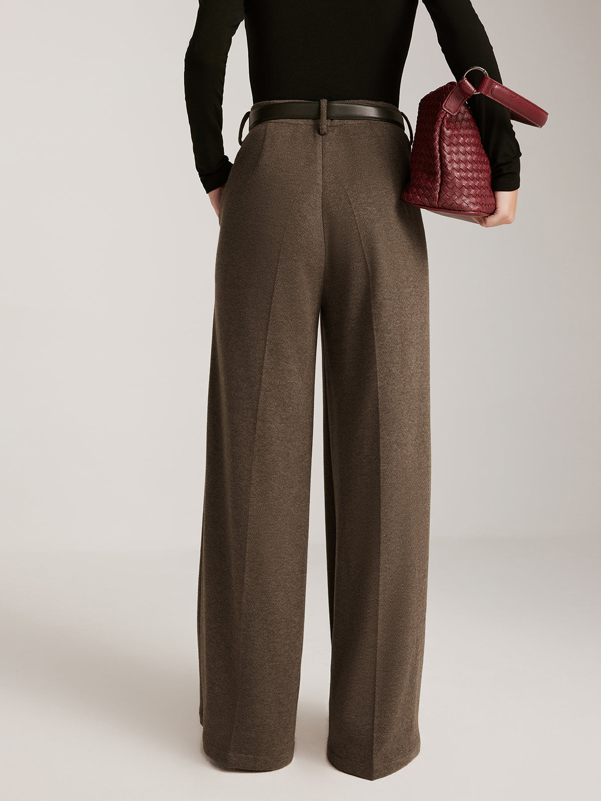 Wool-Blend Chevron Wide-Leg Pants