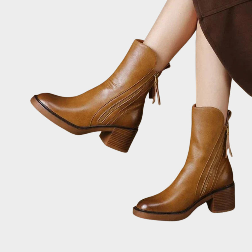Gabriella - Comfortable Leather Ankle Heeled Boots
