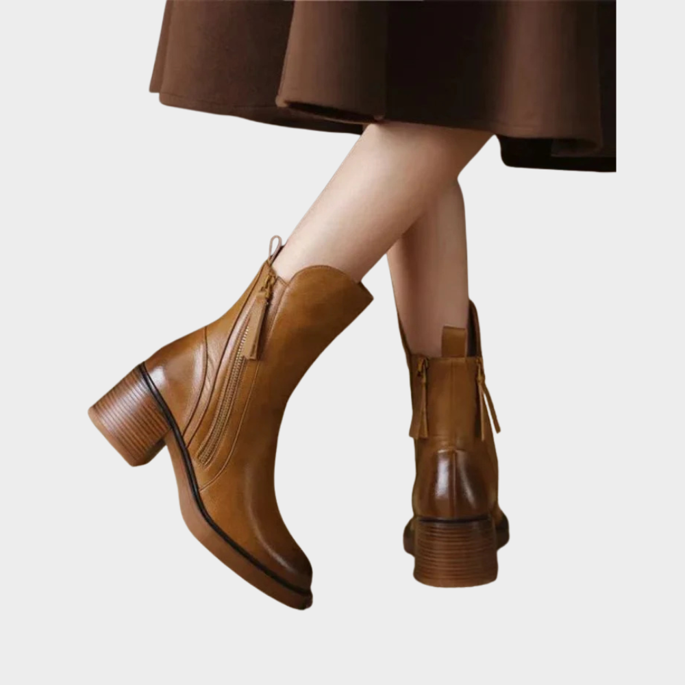 Gabriella - Comfortable Leather Ankle Heeled Boots