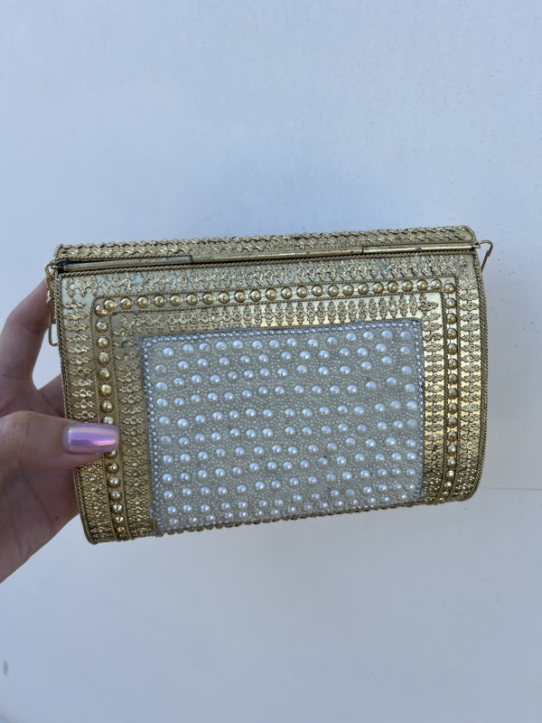 Rectangular Brass Clutch Rectangular Pearls
