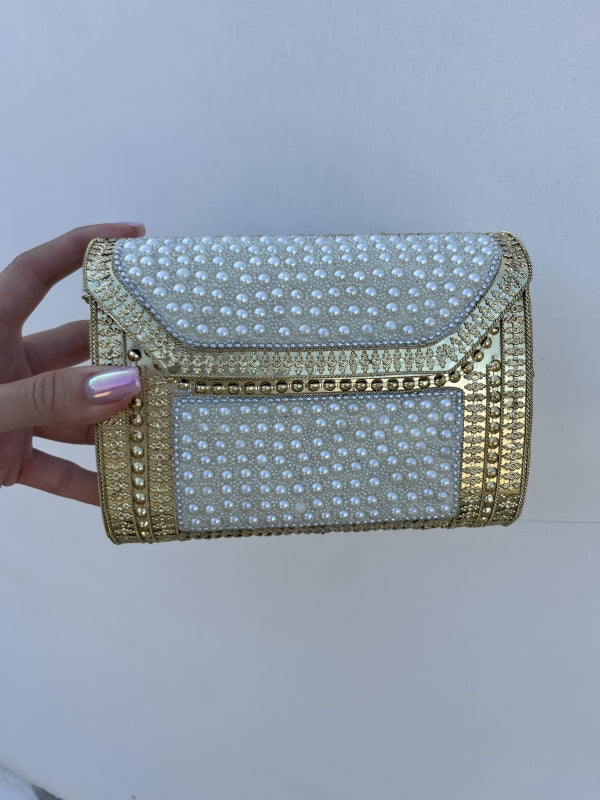 Rectangular Brass Clutch Rectangular Pearls