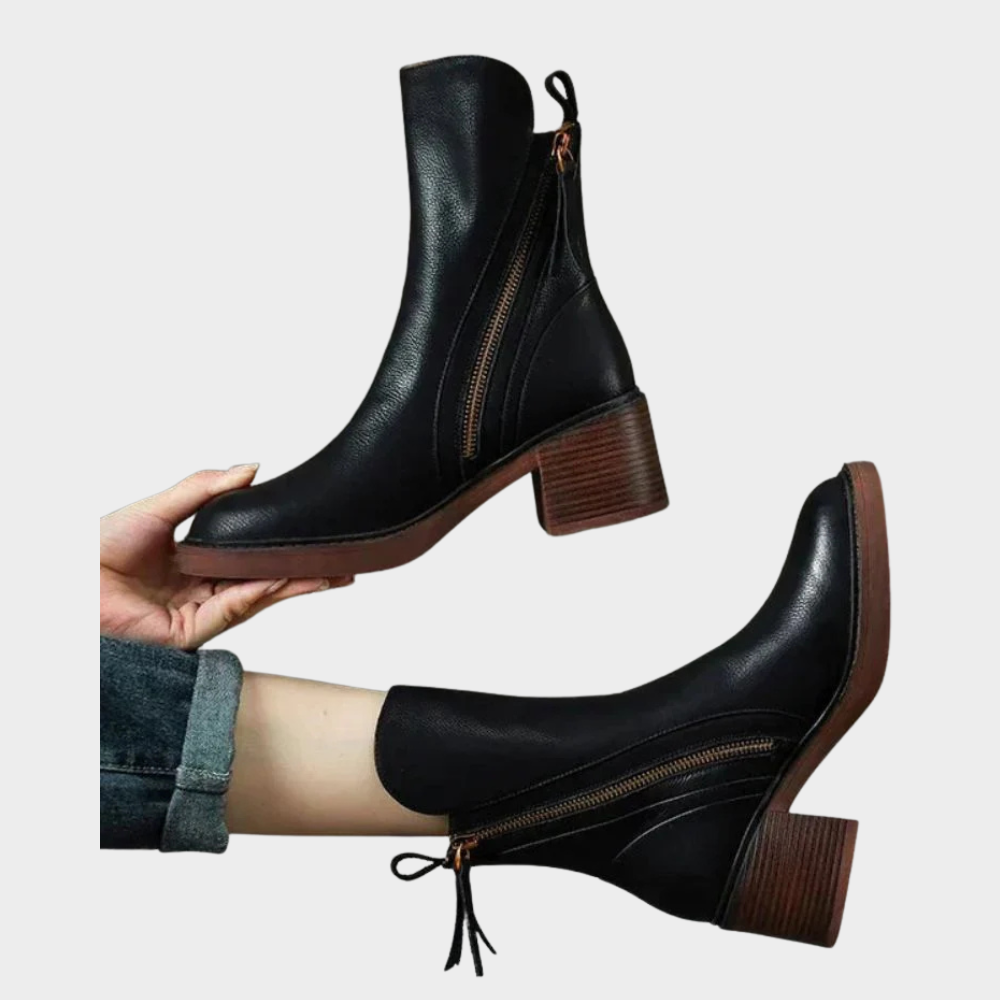 Gabriella - Comfortable Leather Ankle Heeled Boots