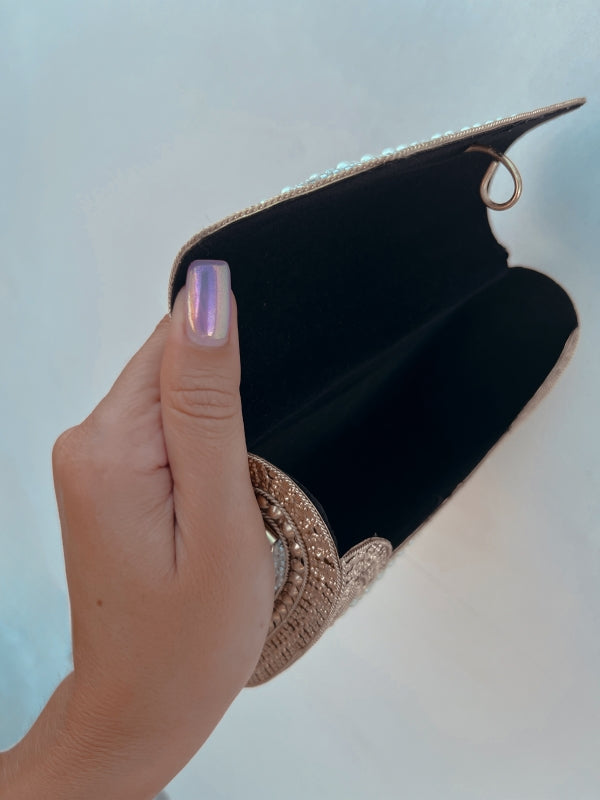 Rectangular Brass Clutch Rectangular Pearls