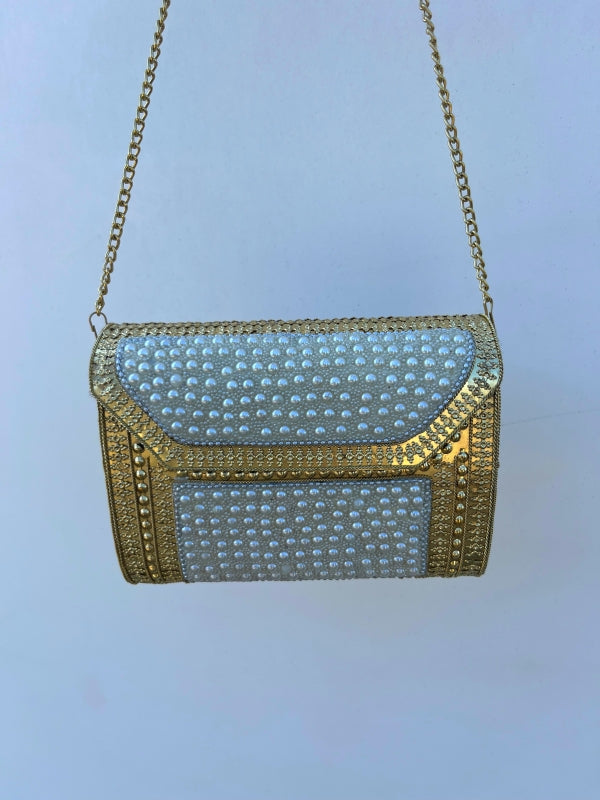 Rectangular Brass Clutch Rectangular Pearls